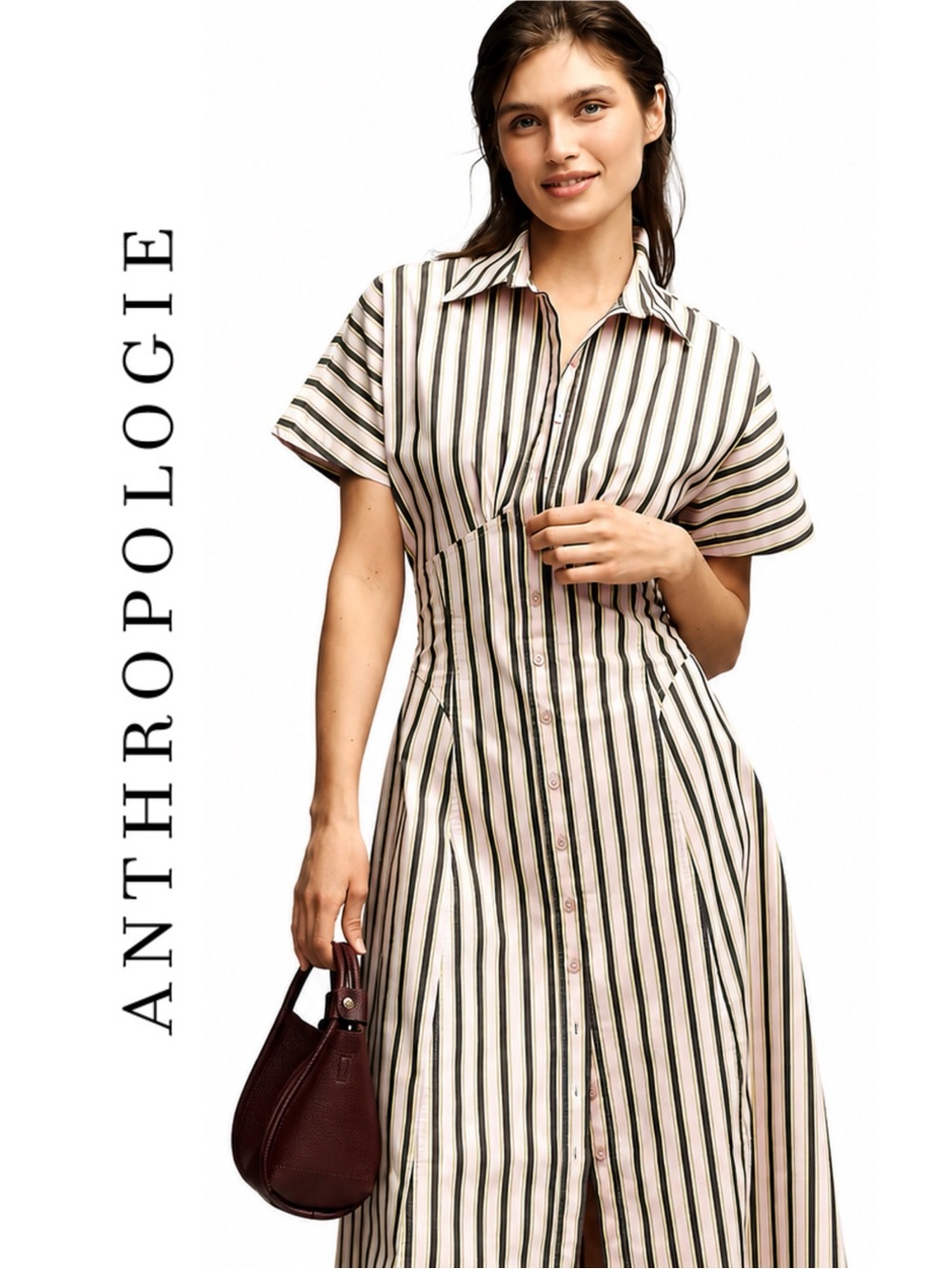 Anthropologie Exquise Raina Short-Sleeve Midi Shirtdress
